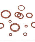 Brown FKM O-ring set with assorted AS-568 sizes (ID 2.57–20.22 mm) on white background