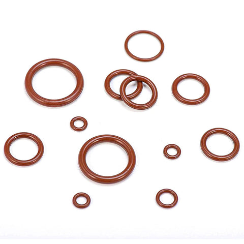 Brown FKM O-ring set with assorted AS-568 sizes (ID 2.57–20.22 mm) on white background
