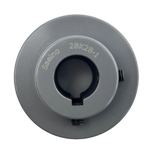 Beefy Double Groove V Belt Pulley With 1 Inch Bore And 2.95 Inch OD Cast Iron For A AX B BX 4L 5L V Belts 2 Groove Sheave With 1/4 x 1/8 Keyseat And Two Screws, top view detailing grooves and keyseat.