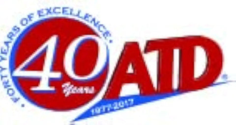 ATD 40th anniversary logo with text "Forty Years of Excellence" from 1977 to 2017 in red and blue colors.