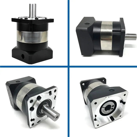 Nema 23 Planetary Gear Reducer And Worm Gearbox for 200 Watt 400 Watt Servo Motors, black and silver, ideal for CNC rigs and robot builds.