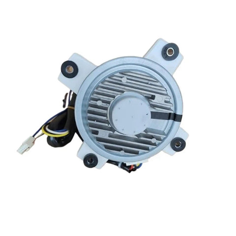 Top view of Plug And Play Air Conditioning Outdoor Unit Motor ZWR150-A2 Brushless DC Replacement Fan Motor with wiring harness.