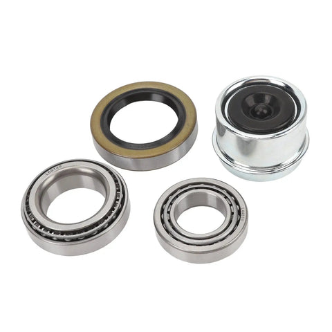 Trailer Wheel Hub Bearing Kit 7-Piece With L68149 L44649 Bearings, 171255TB Seal, Dust Cap, Cotter Pin For 3500 Pound Axles And 1-1/16 In To 3/8 In Spindle, Complete Replacement Set For Easy, Durable Install, various components visible