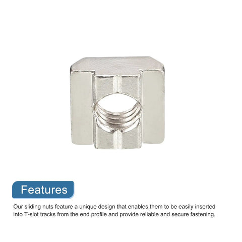 Front view of T Nut Pack Of 30 For Aluminum Extrusion 3030 Series M8 Hammer Head T Slot Nuts Nickel Plated Carbon Steel Sliding Fasteners