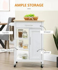 Gonna Love This Smooth Rollin Kitchen Island Cart Featuring Hella Roomy Storage Adjustable Shelves, white MDF with drawers, cabinet, and open shelves.