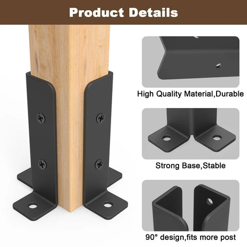 Adjustable Deck Post Anchor Brackets Kit Fits 1.5x1.5, 2x2, 2x4, 4x4 Posts installed showing durable steel base
