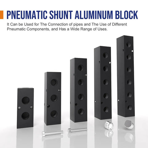 Built To Last Heavy Duty Aluminum Air Manifold One Quarter Inch NPT Inline Output, four-port pneumatic distribution block display