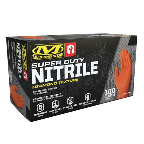 Box of 8 Mil Nitrile RDT Disposable Gloves Heavy Duty Oil And Grease Proof For Auto Shop With Raised Diamond Texture Grip