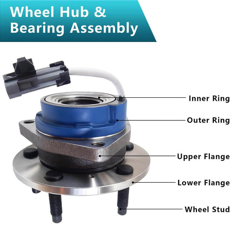 Two Front Wheel Bearing Hub Assemblies 513179 Replacement Kit For Buick Lucerne Century Cadillac, labeled parts diagram