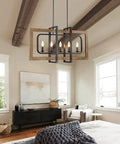 Farmhouse Chandelier Light Fixture With Five Lights In Antique Bronze Oaky Painted Finish over modern living room