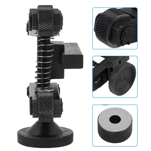Knurling Tool Holder With 2cm Shank And Four Spare Knurling Wheels For Metal Lathe And 7X Mini Lathe Built Tough 45 Carbon Steel With CR15 Rollers For Smooth Long Life Spindle Action, showing side view and detail inserts of components.