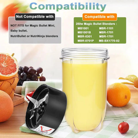 Compatibility chart for Cross Blade Replacement Kit With 16oz Cup For 250W Magic Bullet Blenders MB1001 Series