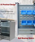 Image of Two Pack 72 Inch High Rolling Tool Chest with 6 blue storage bins, showcasing practical storage design for garage.
