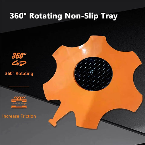 360° Rotating Non-Slip Tray in orange, designed for increased friction and stability for industrial machinery movements.