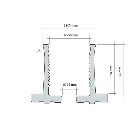 Diagram of Long Nose Jaws for Wood Lathe Chuck showing serrated sides, long spigots, and dimensions for clamping efficiency.