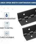 Hella Durable Black 24 X 2 Inch Stainless Steel Piano Hinge With Pre Drilled Holes For Heavy Gates Doors Wood Cabinets And Boat Projects Comes Dead Ready To Install With All Necessary Screws Included, close-up view.