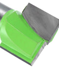 Bottom Cleaning Router Bit Pro Grade With 1/2 Inch Shank Carbide Tipped For Spoilboard Surfacing Planing And Slab Flattening In Woodworking CNC Mortising Bit 1 Inch Cutting Diameter 25/32 Inch Depth Green Silver Finish close-up view