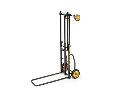 Rock-N-Roller R8rt Mid-Size 8-In-1 Folding Hand Truck Dolly with telescoping frame and yellow wheels.