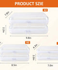Six Pack Clear Hard Shell Zipper Pouches Waterproof Crush Resistant Storage Bags For Purse Diaper Bag Makeup showing size dimensions.