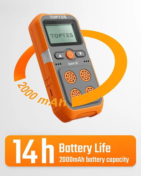Guard-101 Four Gas Detector For H2S CO LEL And O2 With Vibration, Visual And Audible Alarms, shown with 2000mAh battery life