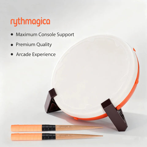 Taiko Drum Controller Tatacon For Switch PS4 Xbox Series X S PC iPad And Wii With Adapter showing drum and sticks on stand