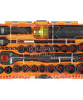 Pass Through Impact Socket Set With Three Eighths Inch Drive And Twenty Eight Piece Kit Featuring SAE And Metric Sockets 90 Tooth Ratchet Adapters And Bits In MODbox Case Pro Grade Built Tough For Heavy Duty Automotive And Everyday Repairs.