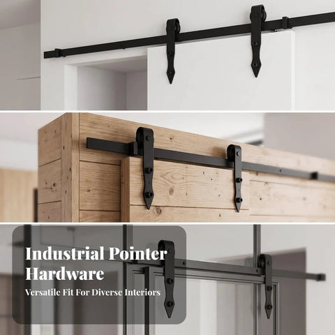 Built Tough Rust Resistant Barn Door Roller Track Kit with matte black steel hardware for smooth gliding and easy setup.