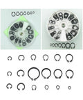 70 Pcs External Retaining Circlips E Clip Washers Retaining Ring Carbon Steel Kit For Auto Repair And Diy Projects, shown in organizer.