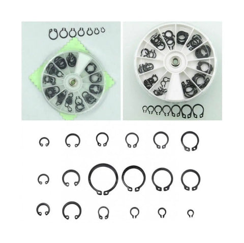 70 Pcs External Retaining Circlips E Clip Washers Retaining Ring Carbon Steel Kit For Auto Repair And Diy Projects, shown in organizer.