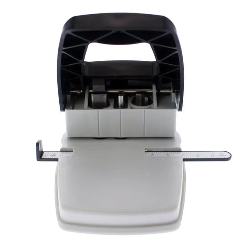 Three In One ID Card Hole Punch Tool for Name Badges with round hole, slot hole, and corner punches, featuring adjustable centering guide