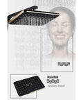 Golden White Shower Faucet In Wall Mixer System Rainfall Brass Body Massage Set Swive Spout(Black) showcasing a rainfall shower head.