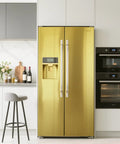 Gold Self Adhesive Wallpaper Peel And Stick Metallic Contact Paper For Walls And Surfaces Waterproof DIY Decor on refrigerator.