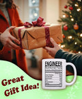 Funny Engineer Mug Gift for Men With Nutritional Facts Label Civil Engineer 11oz Ceramic Coffee Cup as a holiday gift.