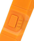 Close-up of the Fafeicy Wall Scanner 5 in 1 Stud Finder with LCD Display and Wire Detection button detail in orange.