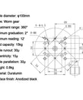 Technical diagram of R Axis Manual Rotation Stage with 100mm fine tuning, 360 degree rotation, 15 kg load capacity.
