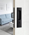 Privacy Pocket Door Lock Hardware For Wood Doors, Invisible Sliding Door Lock With Keys, Recessed Handle Latch visible on door