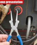 8 Inch MIG Welding Pliers 6 In 1 Handy Multi Tool with blue anti-slip handle displayed against welding equipment.