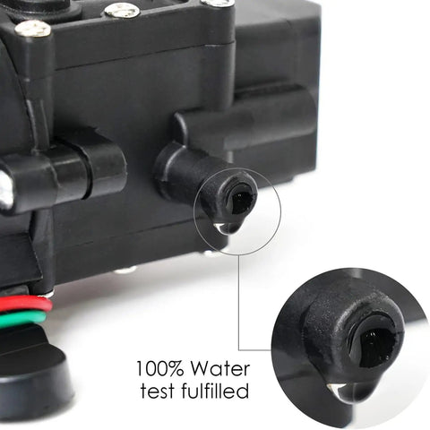 Close-up of 12V DC Fresh Water Pump Diaphragm Self Priming Sprayer Camping Ready For RV Boat Camper Marine Lawn 4.5 L Per Min 110 PSI