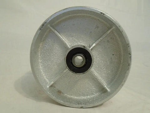 Zero Wobble Heavy Duty 6 Inch Swivel Caster With 2 Inch Semi Steel Wheel Kingpinless Roller Bearing, close-up view of silver wheel