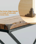 Close-up of Heavy Duty Antique Corner Protectors 48 Pack Vintage Bronze Furniture Edge Guards on wooden table edges.