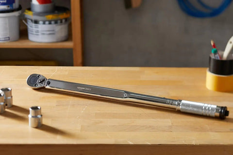 Beefy 1/2-Inch Drive Click Torque Wrench With Audible Click And High Accuracy on wooden workbench