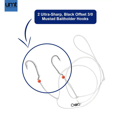 Hi Lo Fierce Series Sea Bass Rig Pack 10 Hand Tied Black 3/0 Baitholder Hooks With Beads 30Lb Mono Leader 36 Inch Dropper