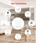 Diagram showing Mini Smart Remote Hub With IR Blaster for TV and Air Conditioner 2.4GHz Wi-Fi compatible smart home devices setup.