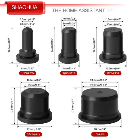 Diagram showing five sizes of IP68 Waterproof Cable Gland Kit components with dimensions and NPT measurements