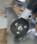Close-up of Pro Grade Electric Drill Plate Cutter for metal sheets with adapter, cutting iron metal sheet