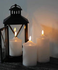 Flickering Flameless LED Candles With Remote Control And Timer, Waterproof Battery-Powered Pillar Candles in lantern setup