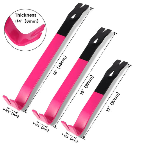 Heavy Duty Flat Pry Bars Set 12 Inch 15 Inch 18 Inch Crow Bar Nail Puller Pink And Black Angled Curved Head Metal Tools