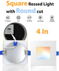 Adetu 4 inch Square Led Recessed Lighting, Ultra Thin Ceiling Light, 4 Pack showing round cut design for easy installation.