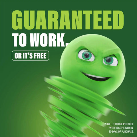 Illustration with text ‘Guaranteed to Work’ for Drain Clog Remover Powder For Kitchen And Bath, Breaks Up Grease Paper Fat And Oil.