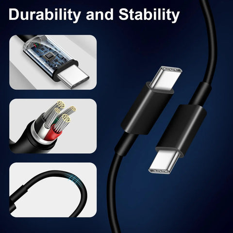 Boss 43W USB C Car Charger With Three Point Three Ft Type C To C Cable MFi Certified, close-up of cable and connectors.